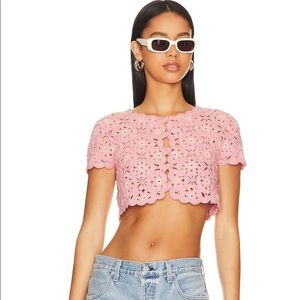 Delilah Wildflower Crochet Cardi in Light Pink & Ivory